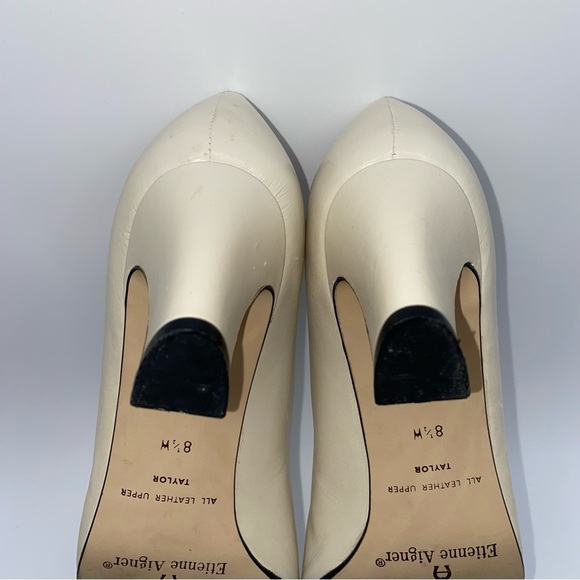 Vtg Etienne Aigner Leather Spain Taylor Classic Pumps Sz 8.5W Cream Block Heel - Picture 10 of 14